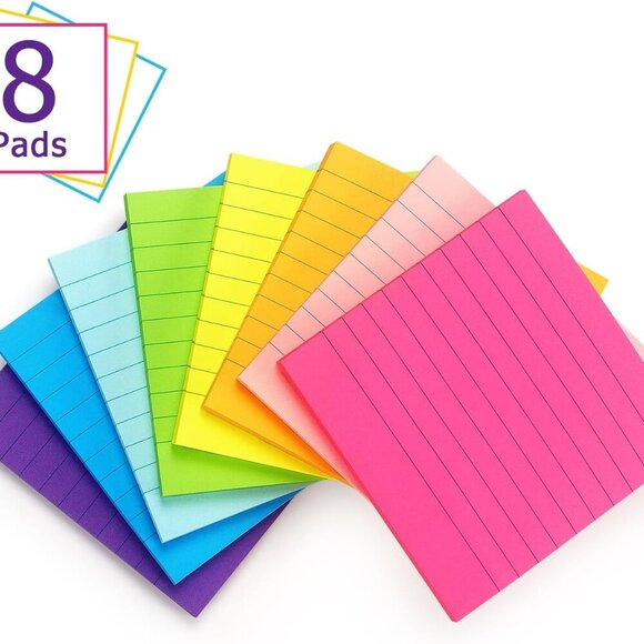 8 Pads Lined Sticky Notes 4x4 Sticky Notes with Lines Self-Stick Note Pads 8 Bri - Picture 2 of 7